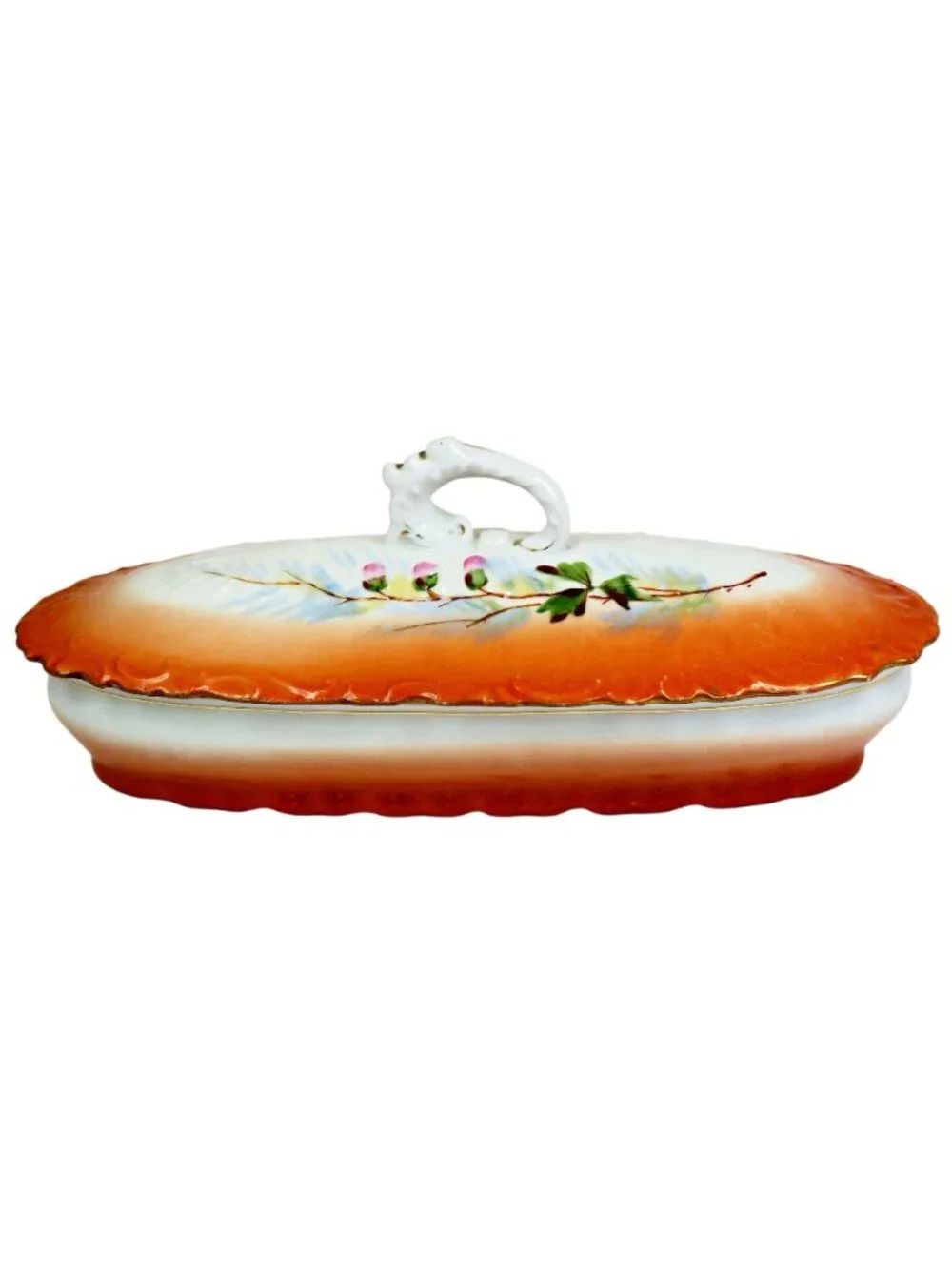 Vintage Luster-Style Covered Vanity Dishes – Rosebud Motif, Hand-Numbered Pair